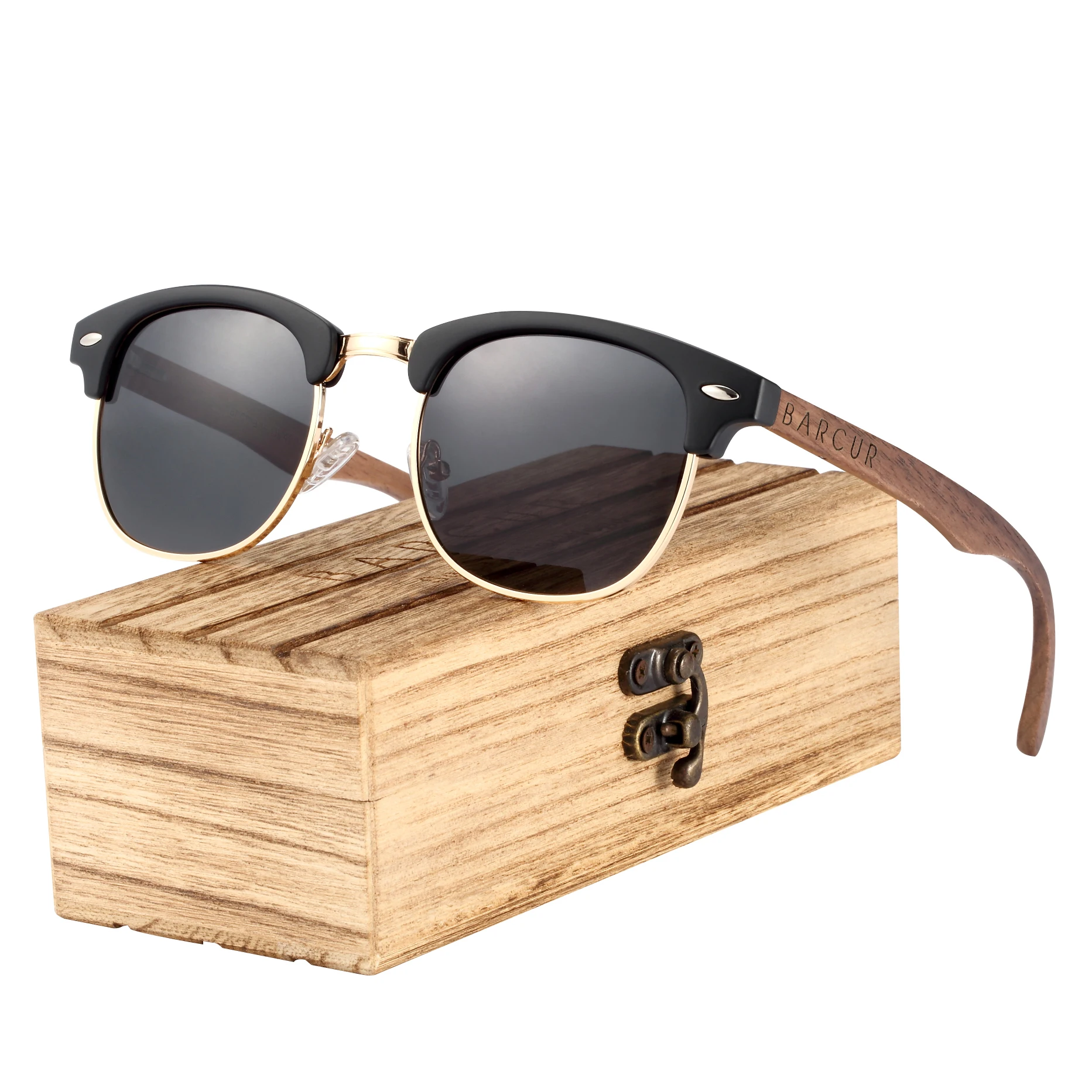 Polarized Wooden Sunglasses - Orange Grizzly