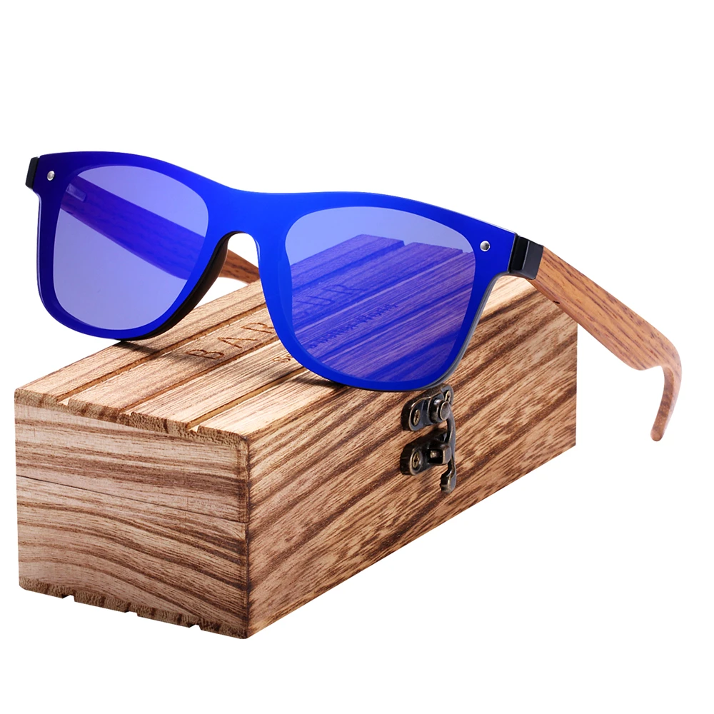 Walnut Wood Classic Sunglasses Transparent Frame Blue Lenses